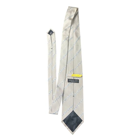 Gucci Made In Italy 100% Silk Pattern Tie Gray Blue - Picture 2 of 8